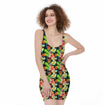 Tropical Hawaii Flowers Pattern Print Sleeveless Bodycon Dress