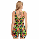 Tropical Hawaii Flowers Pattern Print Sleeveless One Piece Swimsuit