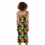 Tropical Hawaii Flowers Pattern Print Slim Fit Midi Cami Dress