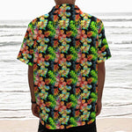 Tropical Hawaii Flowers Pattern Print Textured Short Sleeve Shirt