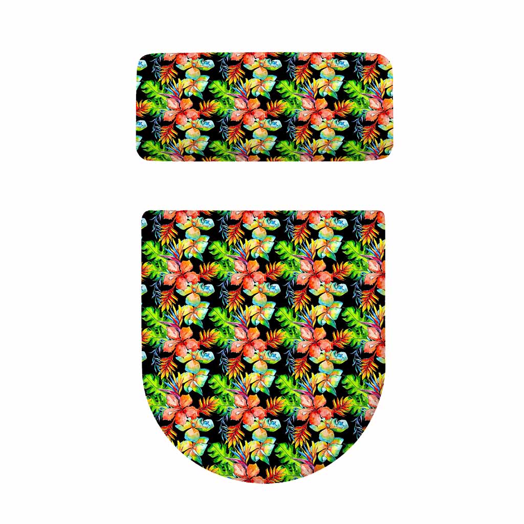 Tropical Hawaii Flowers Pattern Print Toilet Lid And Tank Cover Set