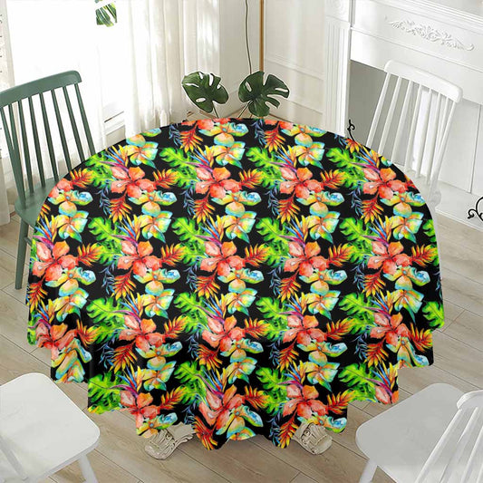 Tropical Hawaii Flowers Pattern Print Waterproof Round Tablecloth