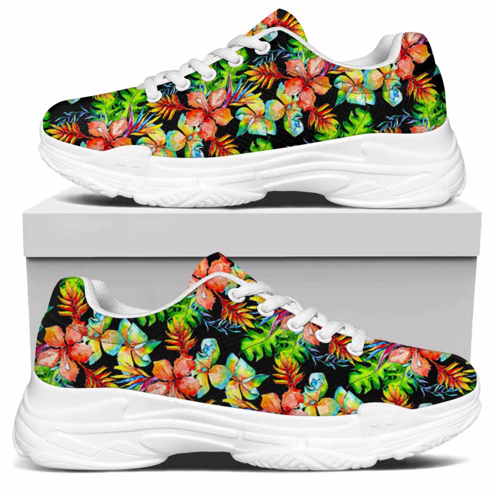 Tropical Hawaii Flowers Pattern Print White Chunky Shoes