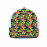 Tropical Hawaii Flowers Pattern Print White Mesh Trucker Cap