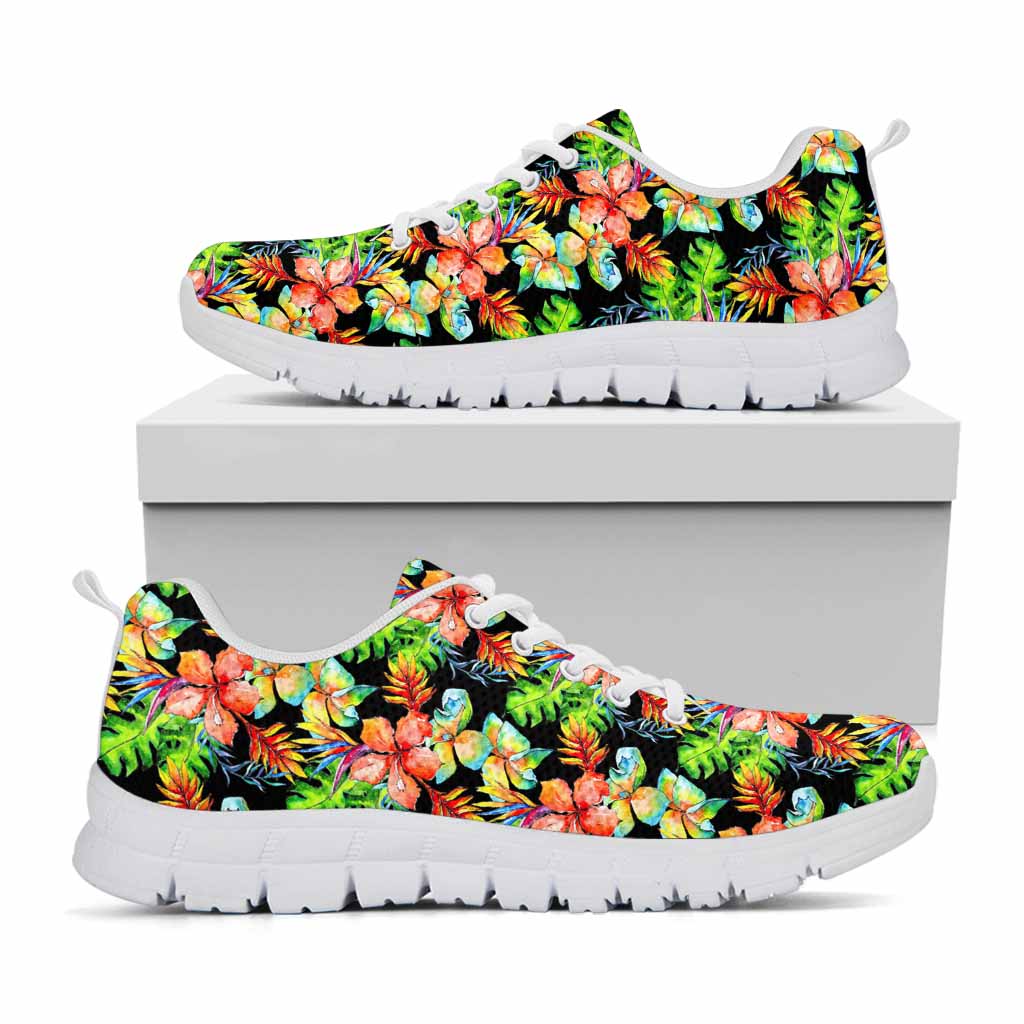 Tropical Hawaii Flowers Pattern Print White Running Shoes