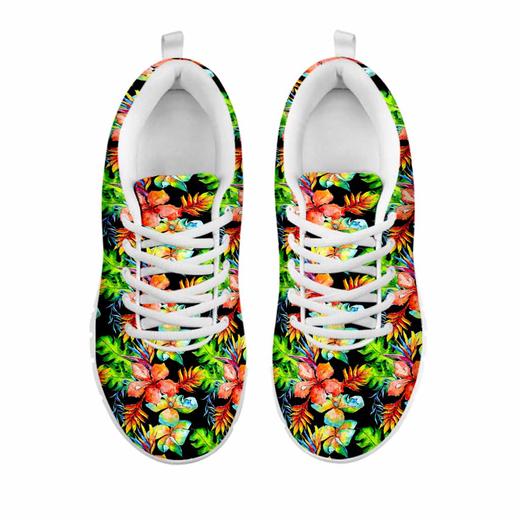 Tropical Hawaii Flowers Pattern Print White Running Shoes