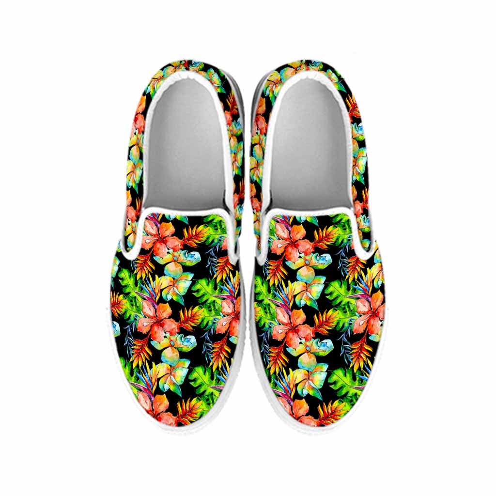 Tropical Hawaii Flowers Pattern Print White Slip On Sneakers