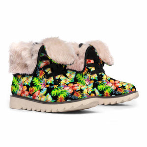 Tropical Hawaii Flowers Pattern Print Winter Boots