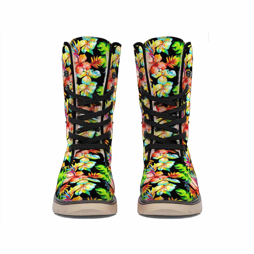 Tropical Hawaii Flowers Pattern Print Winter Boots