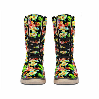 Tropical Hawaii Flowers Pattern Print Winter Boots