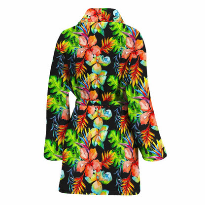 Tropical Hawaii Flowers Pattern Print Women's Bathrobe