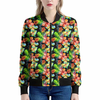 Tropical Hawaii Flowers Pattern Print Women's Bomber Jacket