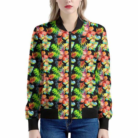 Tropical Hawaii Flowers Pattern Print Women's Bomber Jacket