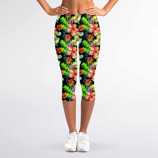 Tropical Hawaii Flowers Pattern Print Women's Capri Leggings