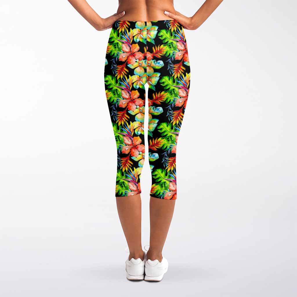 Tropical Hawaii Flowers Pattern Print Women's Capri Leggings