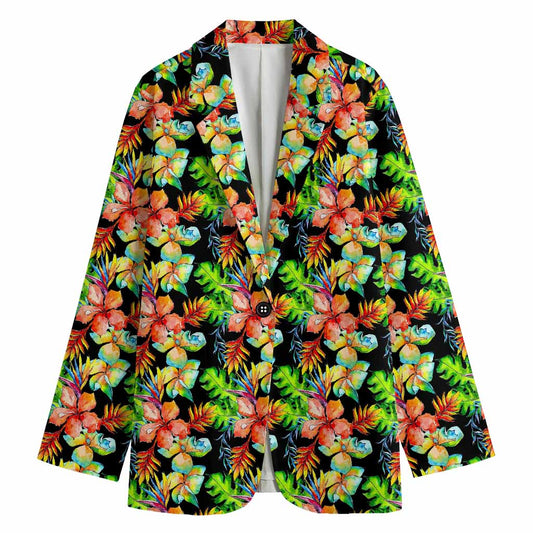 Tropical Hawaii Flowers Pattern Print Women's Cotton Blazer