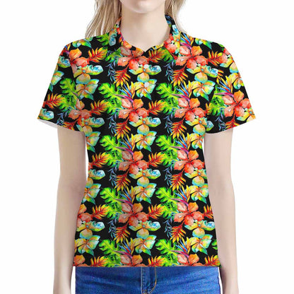 Tropical Hawaii Flowers Pattern Print Women's Polo Shirt