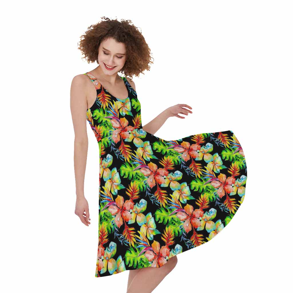 Tropical Hawaii Flowers Pattern Print Women's Sleeveless Dress