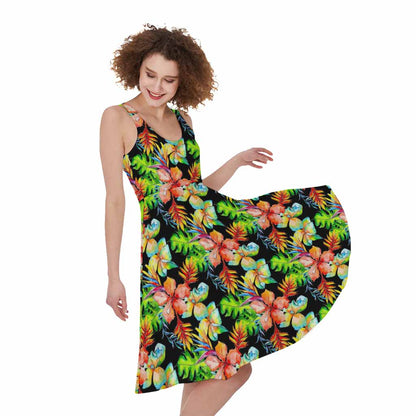 Tropical Hawaii Flowers Pattern Print Women's Sleeveless Dress