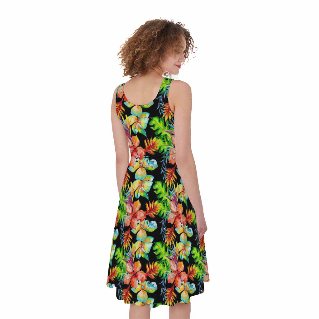 Tropical Hawaii Flowers Pattern Print Women's Sleeveless Dress