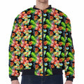 Tropical Hawaii Flowers Pattern Print Zip Sleeve Bomber Jacket