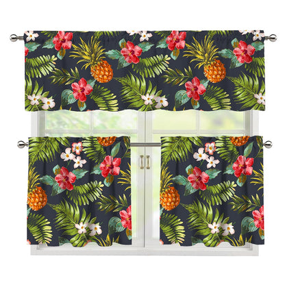 Tropical Hawaii Pineapple Pattern Print 3 Piece Kitchen Curtains