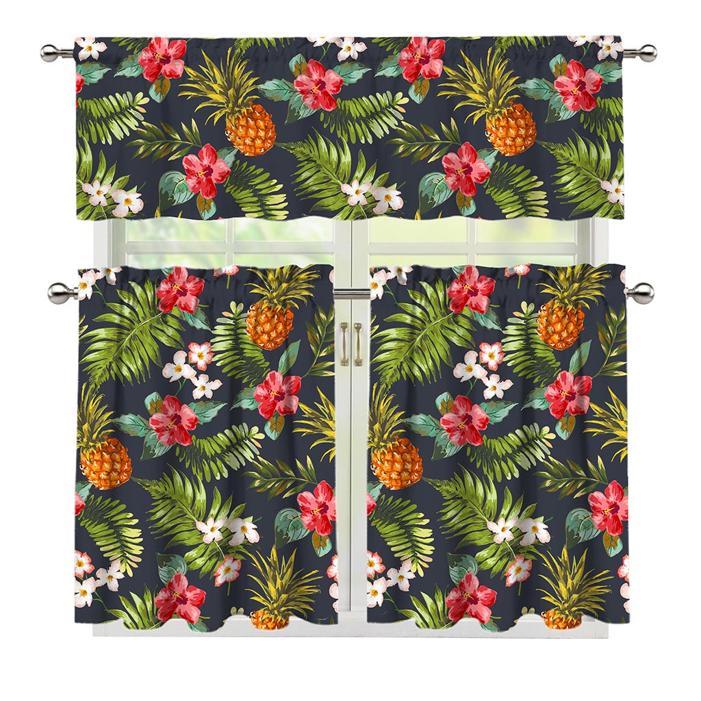 Tropical Hawaii Pineapple Pattern Print 3 Piece Kitchen Curtains