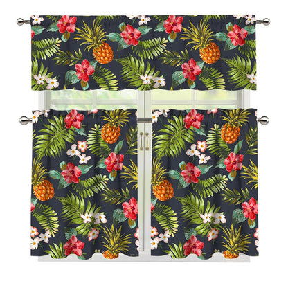 Tropical Hawaii Pineapple Pattern Print 3 Piece Kitchen Curtains