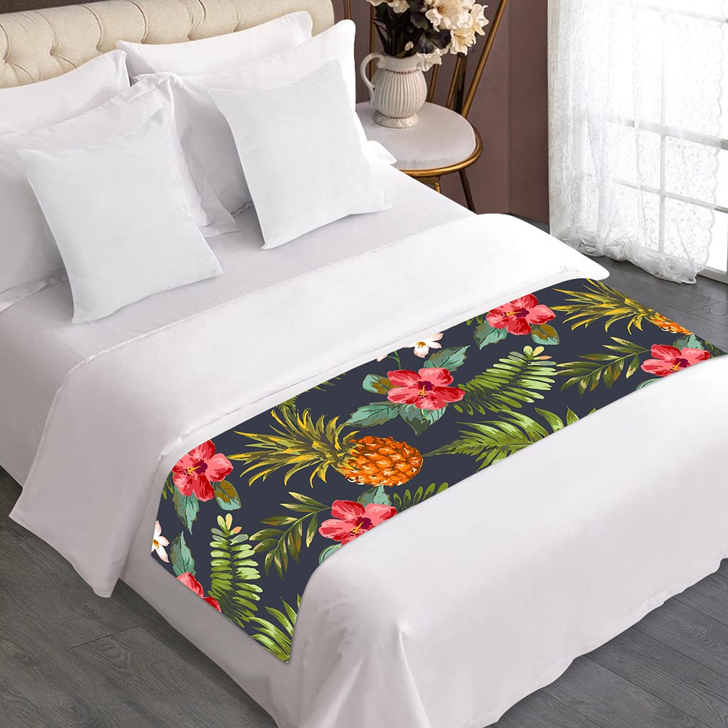Tropical Hawaii Pineapple Pattern Print Bed Runner