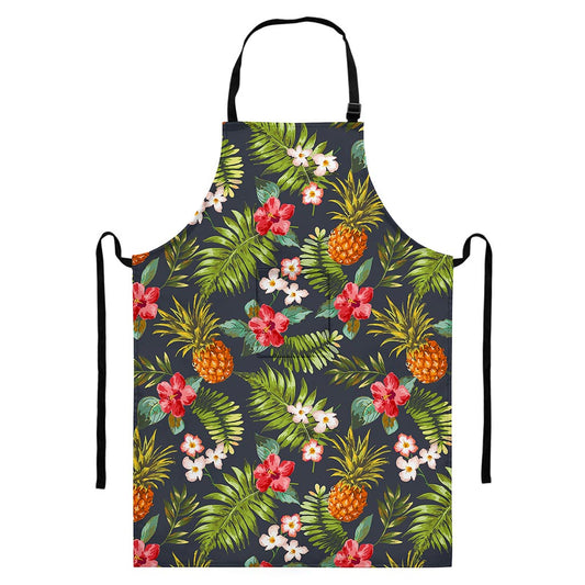 Tropical Hawaii Pineapple Pattern Print Bib Apron With Pocket
