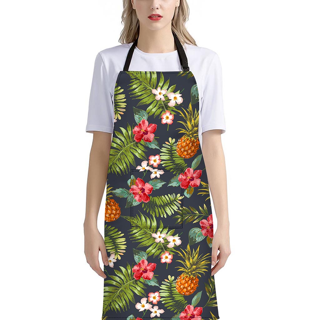 Tropical Hawaii Pineapple Pattern Print Bib Apron With Pocket