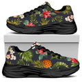 Tropical Hawaii Pineapple Pattern Print Black Chunky Shoes