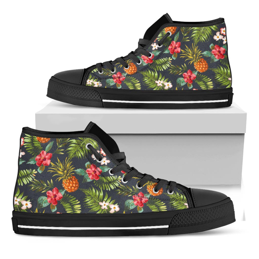 Tropical Hawaii Pineapple Pattern Print Black High Top Sneakers