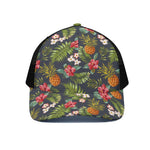 Tropical Hawaii Pineapple Pattern Print Black Mesh Trucker Cap