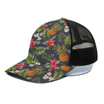 Tropical Hawaii Pineapple Pattern Print Black Mesh Trucker Cap