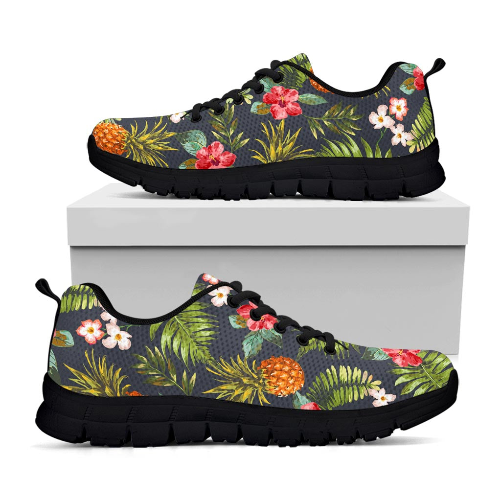 Tropical Hawaii Pineapple Pattern Print Black Running Shoes