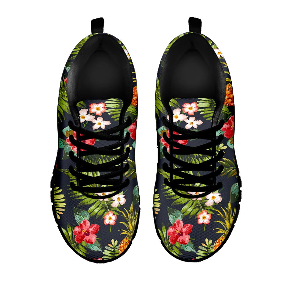 Tropical Hawaii Pineapple Pattern Print Black Running Shoes