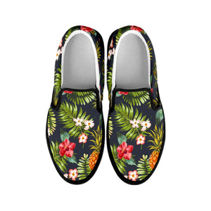 Tropical Hawaii Pineapple Pattern Print Black Slip On Sneakers