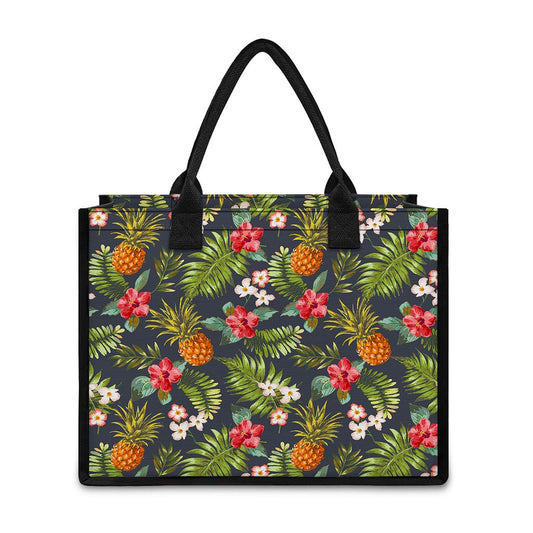 Tropical Hawaii Pineapple Pattern Print Canvas Tote Bag