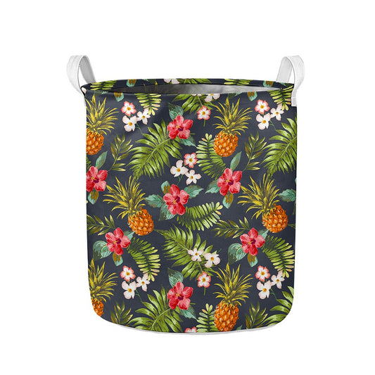 Tropical Hawaii Pineapple Pattern Print Collapsible Laundry Basket