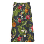 Tropical Hawaii Pineapple Pattern Print Cotton Front Slit Maxi Skirt