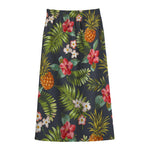 Tropical Hawaii Pineapple Pattern Print Cotton Front Slit Maxi Skirt