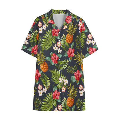 Tropical Hawaii Pineapple Pattern Print Cotton Hawaiian Shirt