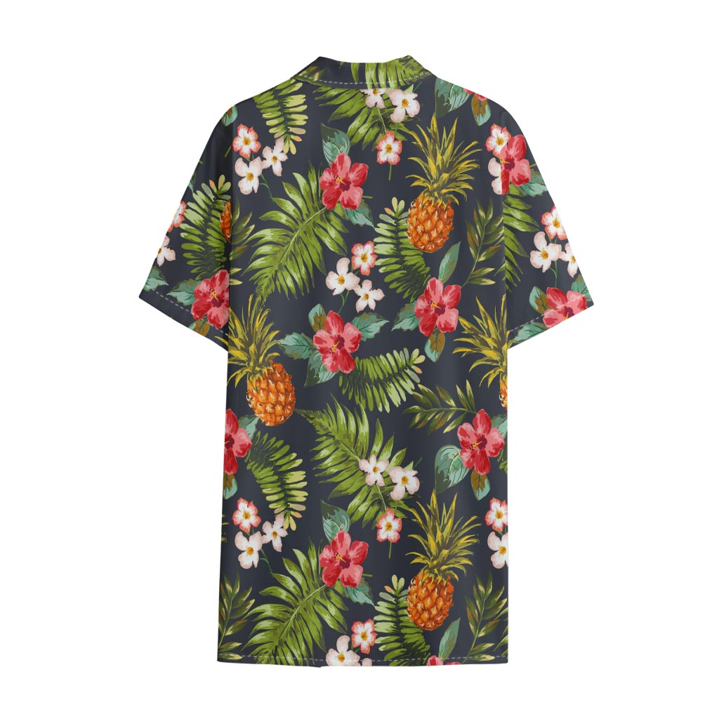 Tropical Hawaii Pineapple Pattern Print Cotton Hawaiian Shirt