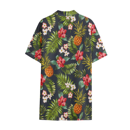 Tropical Hawaii Pineapple Pattern Print Cotton Hawaiian Shirt