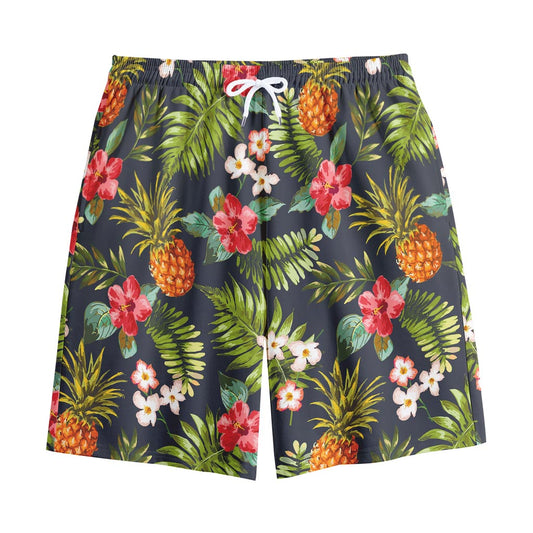 Tropical Hawaii Pineapple Pattern Print Cotton Shorts
