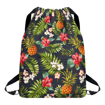Tropical Hawaii Pineapple Pattern Print Drawstring Backpack