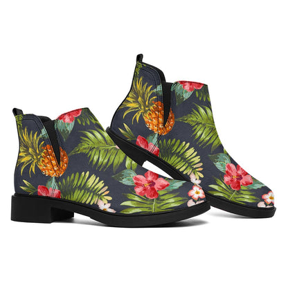 Tropical Hawaii Pineapple Pattern Print Flat Ankle Boots