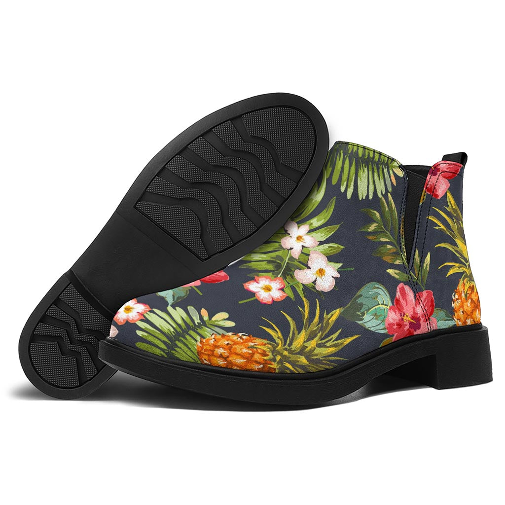 Tropical Hawaii Pineapple Pattern Print Flat Ankle Boots