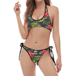 Tropical Hawaii Pineapple Pattern Print Halter Scoop Tie Side Bikini